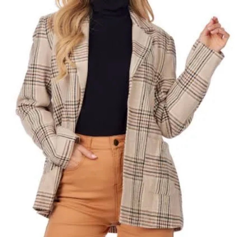 Mud Pie Cream Bynes Plaid Blazer Size M